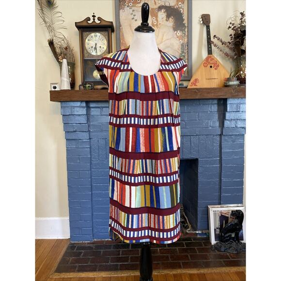 Anthropologie 4 Maeve Au Revoir Colorful Stripe Library Bookshelf Shift Dress S - Picture 4 of 15